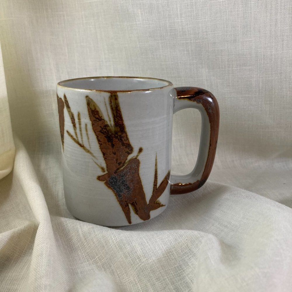 70s glazed abstract grey and brown mug